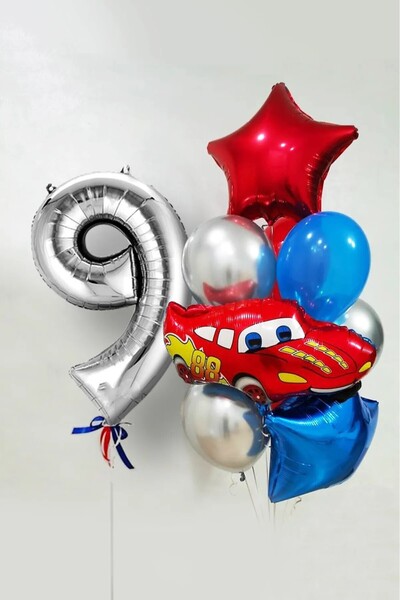 BKMC PARTY Set balona sa temom automobila za 9 godina, 76 cm, srebrni balon s...