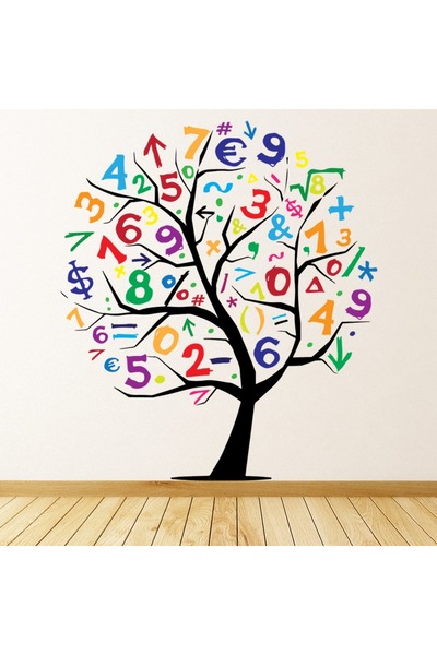 Modatools Renkli Sayı Ağacı Matematik Sınıfı Okul Dekoratif Duvar Sticker Çık...