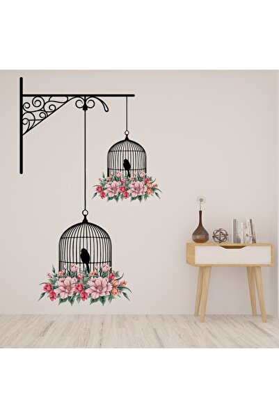 Modatools Çiçek Kuş Kafesi Çiçek Dekor Dekoratif Duvar Sticker Çıkartma Ofis ...