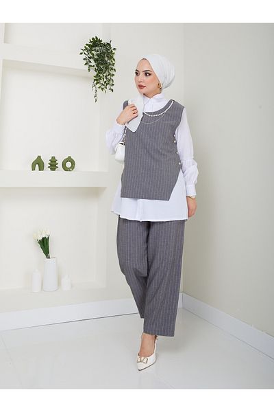 VOLT CLOTHİNG DÁMSKÝ NÁHRDELNÍK DETAIL KOŠILE LÍMEC PRUHOVANÁ SET TROJVEST