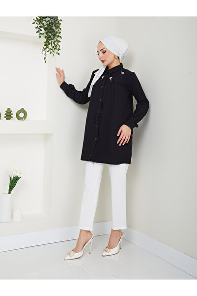 VOLT CLOTHİNG Dámská hidžábová tunika s límcem a drahokamy