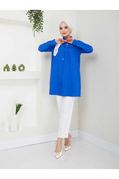 VOLT CLOTHİNG Dámská hidžábová tunika s límcem a drahokamy