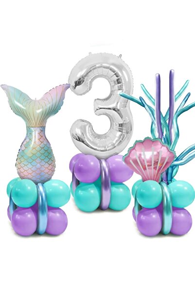 Bkmc Deniz Kızı Kuyruğu Deniz Kabuğu Gümüş Rakam Balon Doğum Günü Parti Seti ...