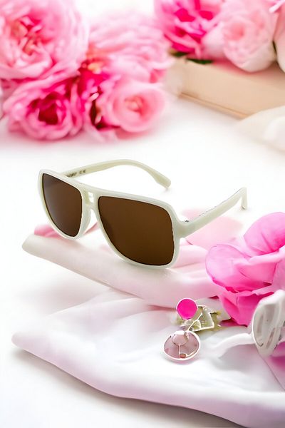 MACERATİ Uv400 1-10 Years Unisex Cream Kids Sunglasses