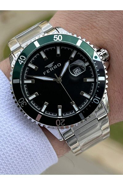 FERRO 30 Mt Waterproof Men's Wrist Watch with Steel Cord Calendar EFM11238-A6