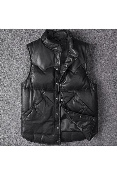 NYC GİYİM TEKSTİL Inflatable vest genuine lambskin slim fit black color