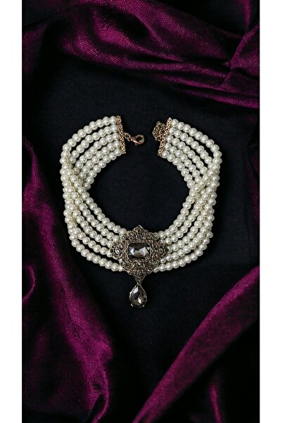 FAYRA ACCESSORIES Baget ve Su Damlası Taşlı İnci Choker Kolye