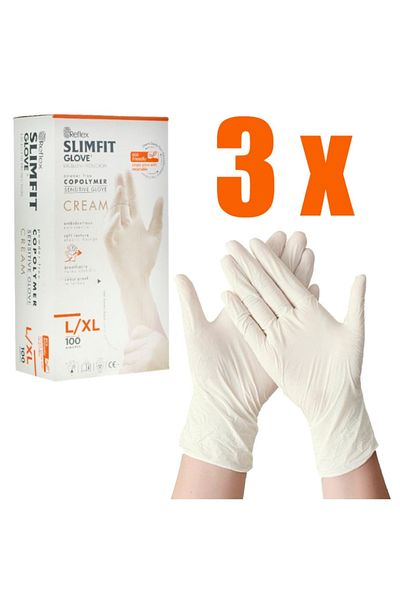 Reflex Powder-Free Slimfit Cream Exam Gloves Size L (3 Boxes)