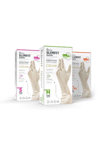 Reflex Powder-Free Slimfit Cream Exam Gloves Size L (3 Boxes)