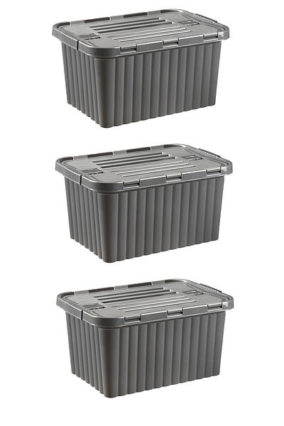 RNL04 3 Pieces 18 Liter Anthracite Color Split Box Plastic Storage Box - RNL-DNY2011ANT-3