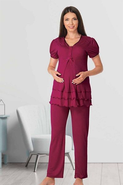 CT MODA Cherry Lace Summer Cotton Pajamas Set for Pregnant and Maternity