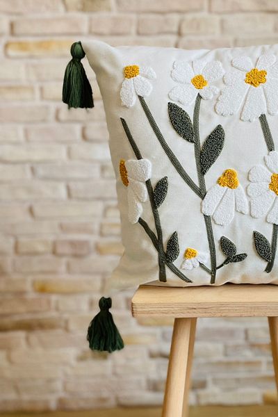 SWITA Husă de pernă cu model de margarete decorative brodate cu pumn (pantaloni)