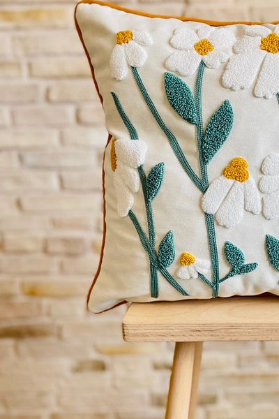 SWITA Husă de pernă decorativă cu design de margaretă, brodata cu perforare, unică (panch)