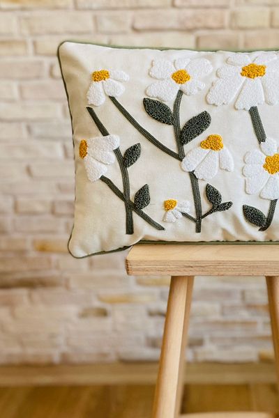 SWITA Husă de pernă cu model de margarete decorative brodate cu pumn (pantaloni)
