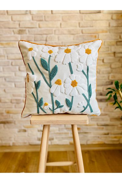 SWITA Husă de pernă decorativă cu design de margaretă, brodata cu perforare, unică (panch)
