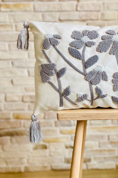 SWITA Punch Embroidered Single Decorative Daisy Design Throw Pillow Cover (panch)