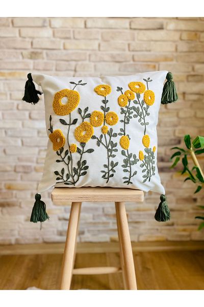 SWITA Husă de pernă cu model de margarete decorative brodate cu pumn (pantaloni)