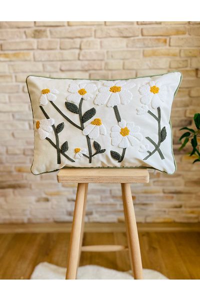SWITA Husă de pernă cu model de margarete decorative brodate cu pumn (pantaloni)