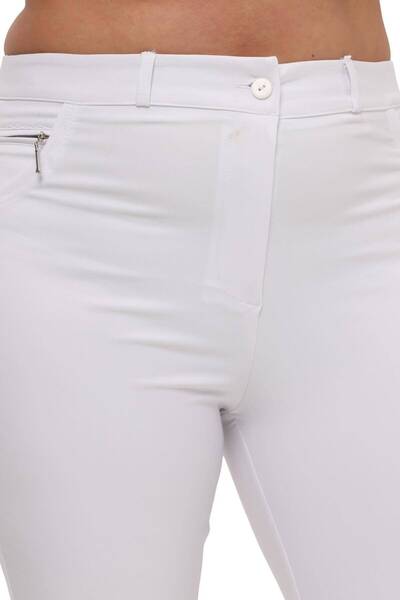 Hanezza Kadın Büyük Beden Beyaz Bilek Boy Yüksek Bel 42-56 Likralı Slim Fit Pantolon