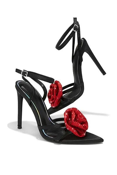 Giydim Gidiyor Pantofi Rossie Black Red Crystal Stone