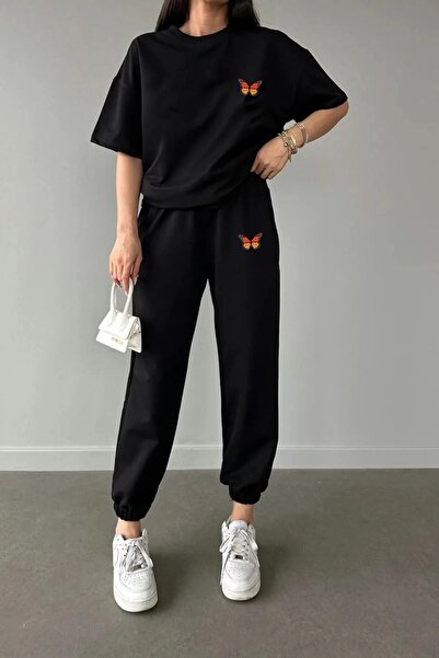 LAND MODA COPIE - Set de pantaloni de trening tricou cu imprimeu fluture colorat