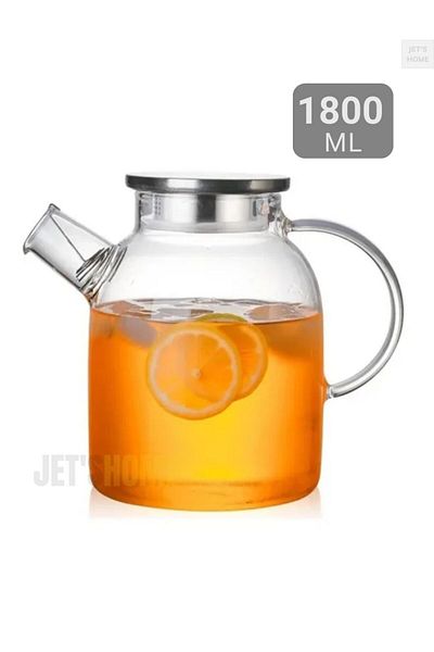 Jet's Home Glass Teapot Heat Resistant Teapot Steel Vacuum Lid 1800 ml