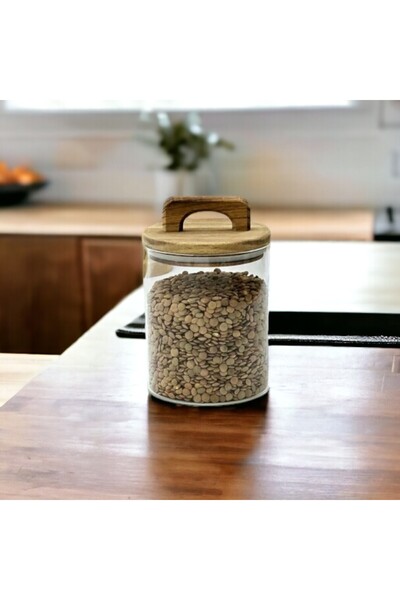 Binbirdemet حاوية تخزين بغطاء من الخيزران 800 مل