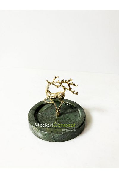 Modestmar Natural Green Marble Jewelry Box with Gold Deer Accessories, Verde Guatemala