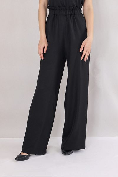 Fashion Showcase Pantaloni largi din in cu talie elastica - negri
