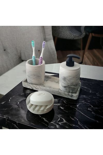 Trust Stone Σετ μπάνιου Marble 4 τεμαχίων, Σετ αξεσουάρ από σκυρόδεμα με δοσομετρητή υγρού σαπουνιού
