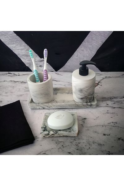 Trust Stone Σετ μπάνιου Marble 4 τεμαχίων, Σετ αξεσουάρ από σκυρόδεμα με θήκη οδοντόβουρτσας διανομέα υγρού σαπουνιού