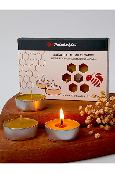 Petekoğlu (6 Adet ) Tealight Mum Doğal Petek Balmumu Mum Standart Boy