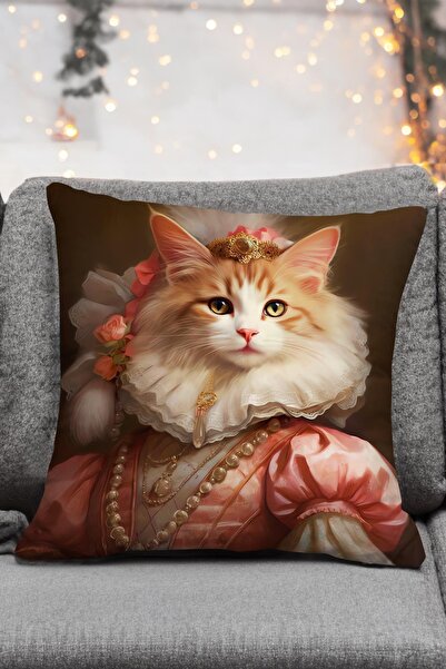 Royalte Avangard Cat Patterned Animal Design Digital Printed Velvet Throw Pil...