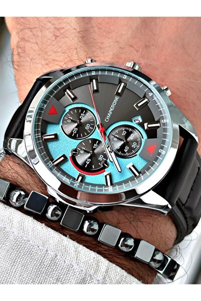 Chaperone Siyah Deri Kordon Fonskiyonlu Spor Erkek Kol Saati + BİLEKLİK HEDİY...