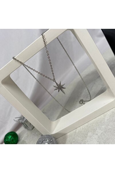 Alsem Gold/Gümüş Sirius Yıldızı Zirkon Kolye , 925 Ayar Gümüş Gold Zirkon Taş...