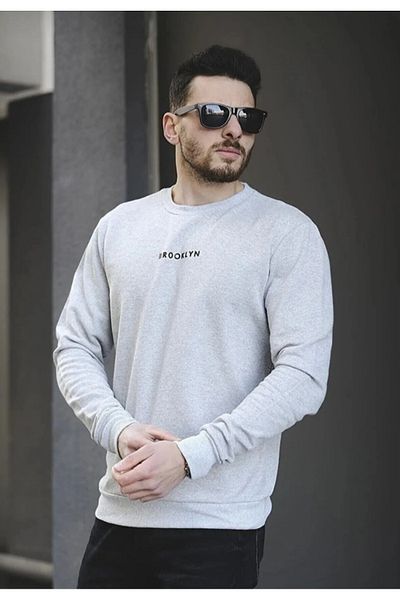 LEONE Μπλούζα με στάμπα Brooklyn Grey Oversize - Crew Neck