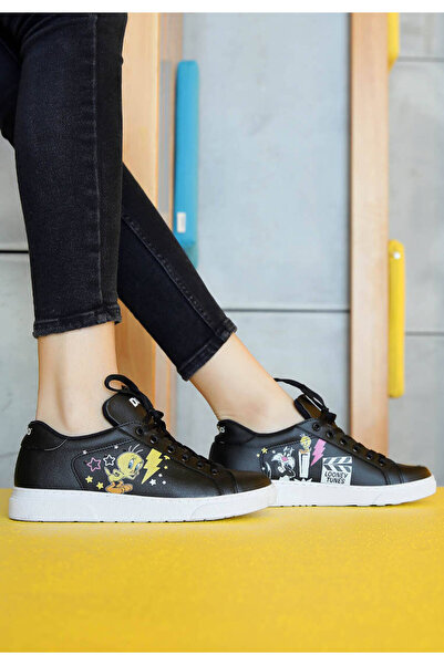 Dogo Women's Vegan Leather Black Sneakers - Warner Bros Best Of Tweety And Sylvester Design