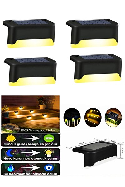Kyrotech 4 Adet Solar Güneş Enerjili Şarj Edilen Köşebent Merdiven Bahçe Led ...