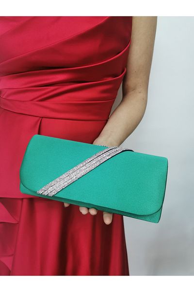 NAZART Γυναικείο πέτρινο πράσινο βραδινό φόρεμα Clutch Portfolio Chain Strap Hand Wedding Engagement Night Shoulder Bag