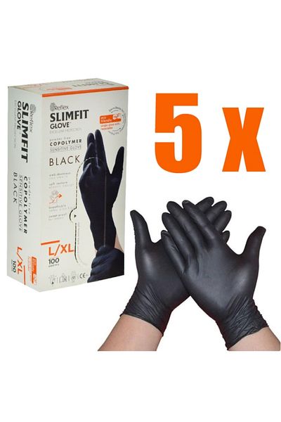 Reflex Powder-Free Latex-Free Slimfit Black Exam Gloves Size L (5 Boxes)