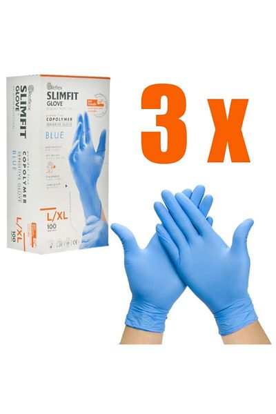 Reflex Powder-Free Latex-Free Slimfit Blue Exam Gloves Size L (3 Boxes)