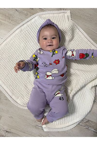 SERAP KİDS 100% COTTON BEAR PATTERNED BABY MONTH DOUBLE SET