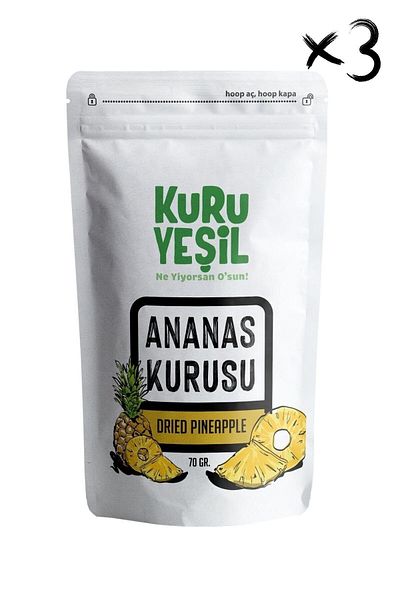 Kuru Yeşil Pack of 3 Dried Pineapple - Sugar Free Dried Fruit - Dried Fruit - 70 Gr