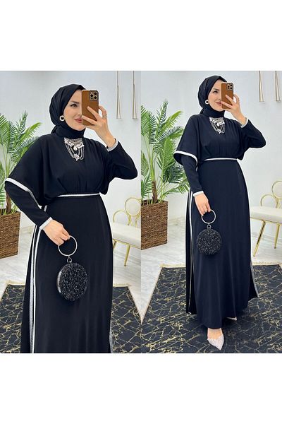 FIRSTESLEM Medina Silk Glitter Detailed Sevde Dress and Side slit Double Set