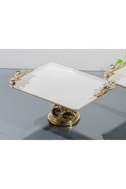 BULUTHOMEAKSESUAR GALA AYAKLI PORSELEN SUNUMLUK GÜMÜŞ ÇİÇEK