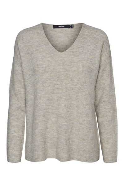 Vero Moda Ecrufarbener Langarmpullover mit V-Ausschnitt für Damen10233357 VMCREWLEFILE