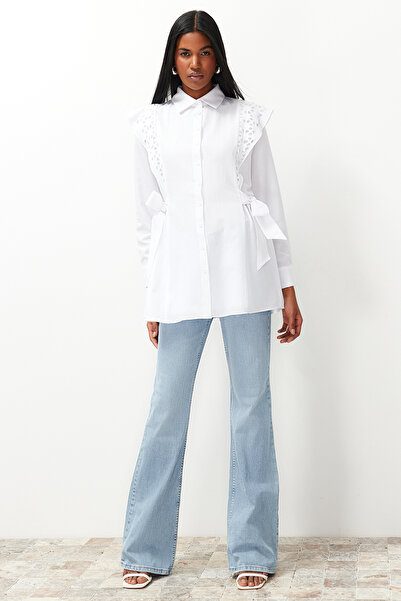 Trendyol Modest Πουκάμισο λευκό κεντημένο βαμβακερό TCTSS24TG00004