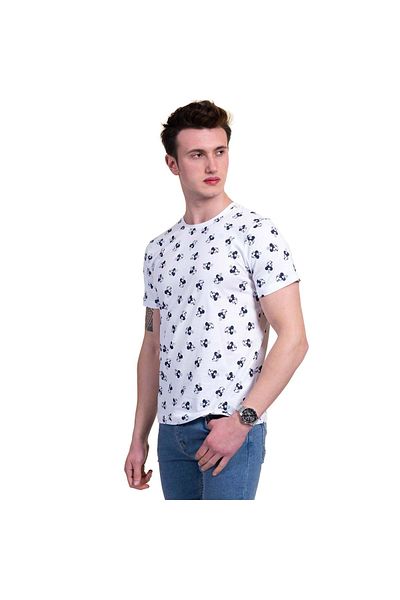 Exve Exclusive Tricou pentru bărbați cu gât crew cu șoarece albastru pe alb
