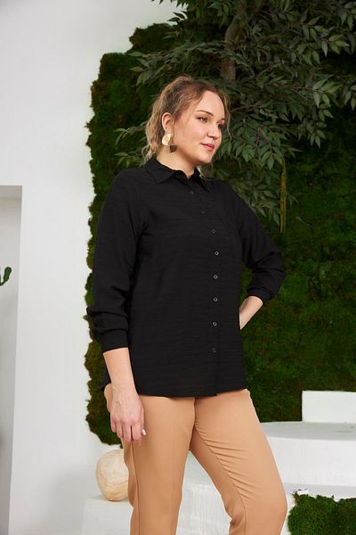 RMG Large Size Black Corduroy Shirt with Pocket Detail