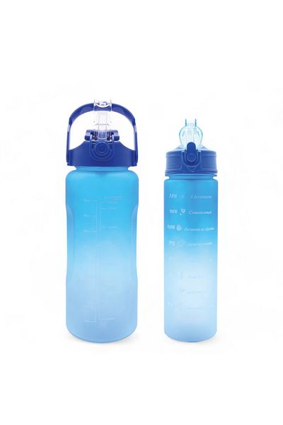 M&B WATER BOTTLE Set of 2 Motivational Water Bottles - Daily and Outdoor Sports Water Bottle, Straw Drinker 2000-900 ml